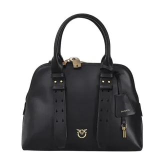 Pinko Handbags, female, Black, ONE SIZE, Escape Leather Handbag with Love Birds