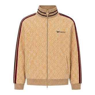 Carlo Colucci Velours Checkerboard Trackjacket - Heren - Sweatshirts & Hoodies - Beige - Maat: L Velours