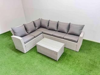 Fimous 6 Seater Garden Outdoor PE Rattan Furniture Set in Light Grey