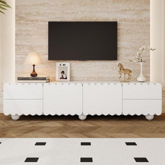 OEM Meuble Tv Moderne Avec 4 Tiroirs Et 2 Portes, Conception De Rangement Unique Et Pratique Pour Le Salon, Blanc, 175 X 38 X 37 Cm