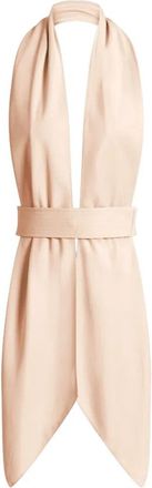 Alberta Ferretti Sleeveless Halter Neck Top with Deep V-Neck and Draped Hem