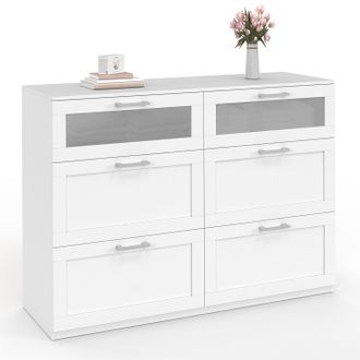 IDMarket Cassettiera A 6 Cassetti Vito 110 Cm, Legno Bianco Ed Effetto Smerigliato