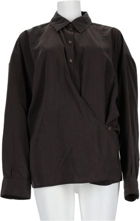 Christophe Lemaire Wrap-Style Classic Collar Brown Silk-Blend Shirt