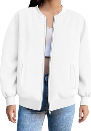 Generic Zip Up Sweatshirt For Women Casual Long Sleeve Sweatshirts with Pockets Solid Color Cotton Ladies Lightweight Jackets Fashion Slim Fit Plus Size Cardi