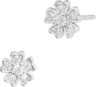 Savvy Cie Jewels Silver Cz Small Flower Stud Earrings
