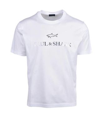 Paul & Shark Indigo Cotton T-Shirt With Metallic Logo And Minimalist Design