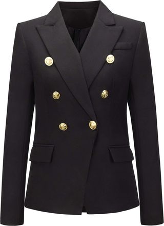 Generic Ladies Double Breasted Blazers Tailored Slim Fit Military Style Suit Jacket Fashion Collared Gold Button Work Office Short Duster Coat Elegant Formal 