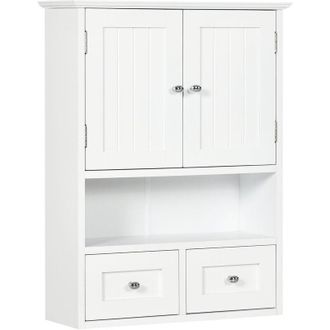 Kleankin Armario De Pared Para Ba&ntilde;o Armario Colgante Mueble Suspendido De Ba&ntilde;o Con 2 Puertas Y 2 Cajones Para Cocina Estilo Moderno 50,8x17,8x66 Cm - Kleankin