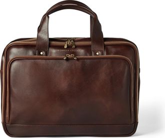 Brunello Cucinelli Calfskin briefcase with zipper in Burgundy at Nordstrom