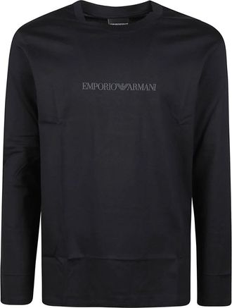 Emporio Armani Logo Print Slim Fit Long Sleeve T-Shirt - Heren - Longsleeves - Blauw - S - Katoen - Tops