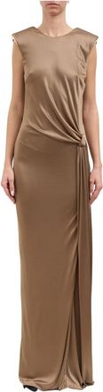 Elisabetta Franchi Abito Red Carpet in Viscosa Lucida - Dames - Avondkleed - Bruin - M - Kleedjes
