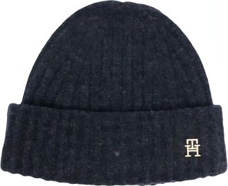 Tommy Hilfiger Moderne Fluffy Beanie - Dames - Hoeden - Blauw - ONE Size - Wol - Accessoires