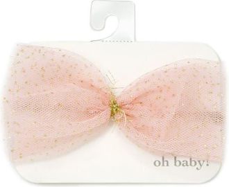Oh Baby! Light Pink and Gold Foil Glinda Bow Nylon Headband in Pale Pink/gold at Nordstrom