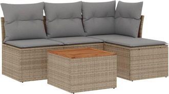 vidaXL Juego De Sof&aacute;s Jard&iacute;n Con Cojines Beige Mezcla 5 Pzas Rat&aacute;n Pe Vidaxl