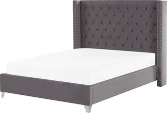 Beliani Beliani - Cama Con Somier De Terciopelo Gris Plateado 160 X 200 Cm Listones Lubbon