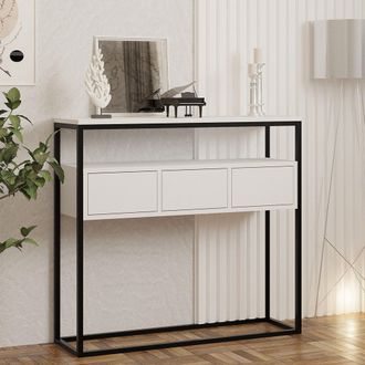 Dmora Consola Pianfei, Una Estante, Un Espacio, Estructura Negra, 100x29x90h Cm Blanco