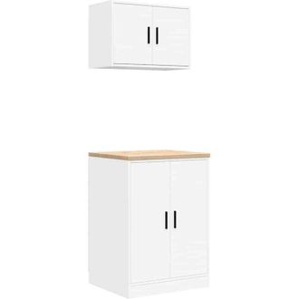 vidaXL Garage Cabinets 2 pcs White Engineered Wood vidaXL