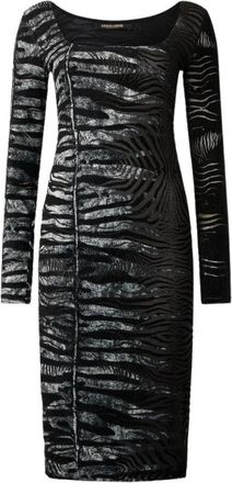 Roberto Cavalli Jurk met tijgerprint en zebramotief - Dames - Casual kleedjes - Zwart - L - Polyester - Kleedjes