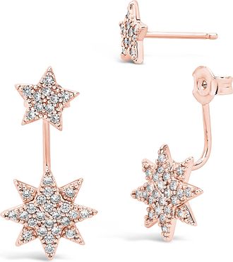 Sterling Forever CZ Starburst Jacket Earrings-Gold