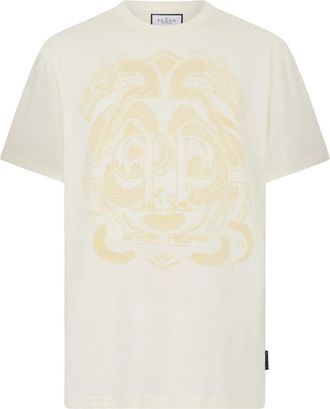 Philipp Plein Printed Round Neck T-Shirt Dragon - Heren - T-shirts - Wit - 2XL - Katoen - Tops