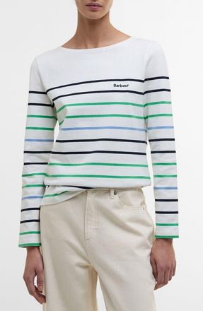 Barbour Hawkins Stripe Long Sleeve Cotton Top in Cloud Stripe at Nordstrom, Size 8 Us