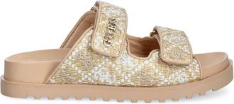 Guess Co Fadeliza embroidered double-strap flat sandals - women - Polyurethane/Fabric/Polyurethane/Fabric/Rubber - 36 - Neutrals