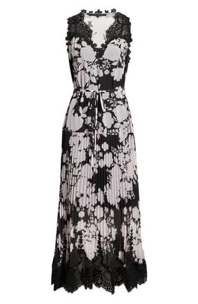 Kobi Halperin Liora Floral Lace Detail Pleated Dress in Pale Pink Multi at Nordstrom, Size Xx-Large