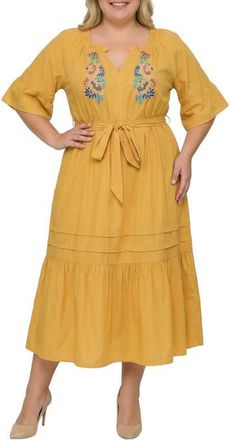 Standards & Practices Boho Embroidered Midi Dress in Mustard at Nordstrom, Size 1 X