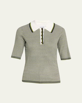 Veronica Beard Soza Compact Knit Polo Top