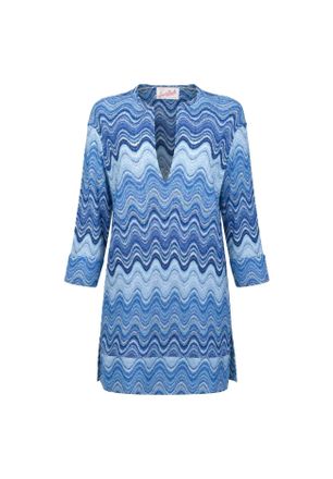 MC2 Saint Barth Wavy Multitone Blue Top with V-Neckline