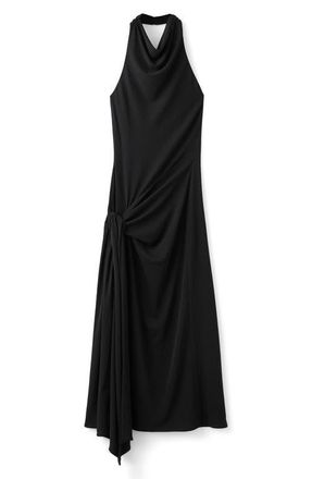 Mango Side Drape Halter Maxi Dress in Black at Nordstrom, Size 10