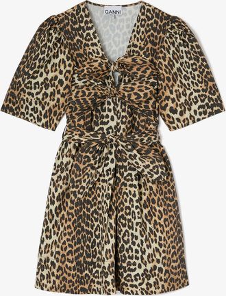Ganni Mixed Leopard Cotton Mini Dress - Size 34 Organic