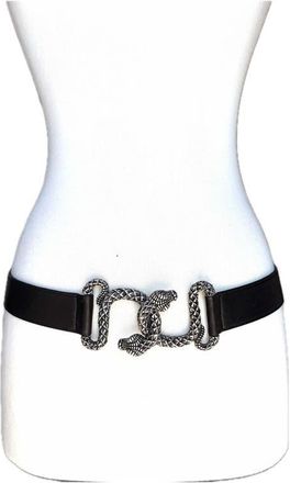 Raina Interlocking Snake Antique Silver Leather Belt in Black at Nordstrom