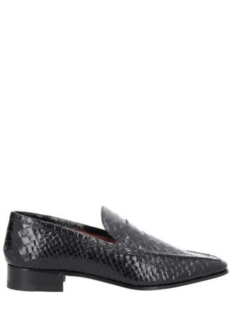 PARIS TEXAS Vincent Pointed Toe Snakeskin Texture Loafers