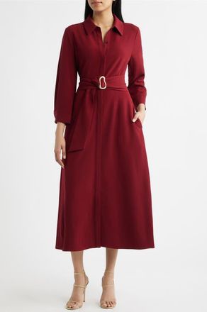 Julia Jordan Belted Midi Shirtdress in Burgundy at Nordstrom, Size 16