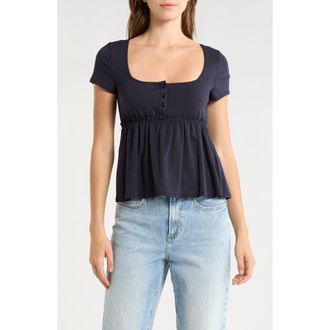 Madden Girl Square Neck Short Sleeve Top in Navy at Nordstrom Rack, Size Medium