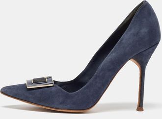 Carolina Herrera Blue Suede Pointed Toe Pumps