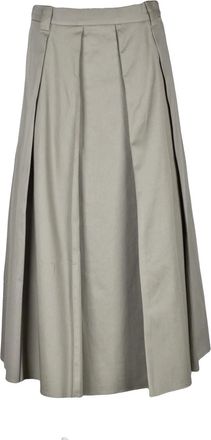 Department Five Sage Green A-Line Stretch Cotton Pleated Skirt