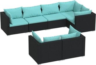 vidaXL Set De Muebles De Jard&iacute;n Y Cojines 7 Pzas Rat&aacute;n Sint&eacute;tico Negro Vidaxl