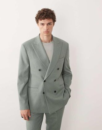 Asos Giacca da abito vestibilit&agrave; classica in tweed di misto lana verde salvia