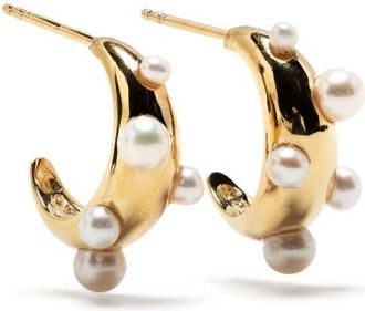 Ragbag Gold-Plated No. 12029 Pearl Hoop Earrings - Womens - Gold Plated/Pearl