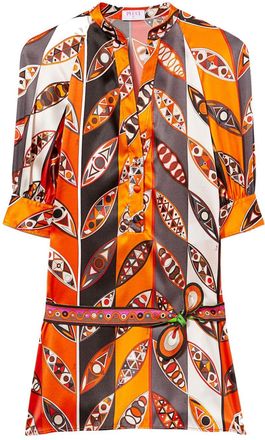 Pucci Girandole-print shirt minidress - women - Silk/Spandex/Elastane - 38 - Orange