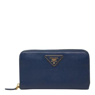 Prada Navy Saffiano Triangle Leather Long Wallet (Bi-Fold) (Pre-Owned)