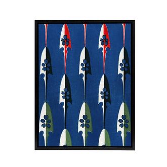 Artery8 Vintage Japanese Arrowheads Pattern Framed Canvas Wall Art Print Korin in Blue | Size: W24 x H32
