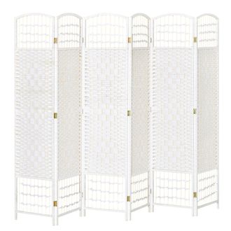 HOMCOM Biombo De Madera De 242 X 170 Cm, Separador De Ambientes Plegable, 6 Paneles, Pared Divisoria Para Dormitorio, Hogar, Interior, Blanco