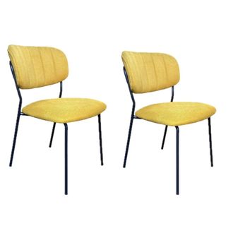 Mathi Design 2 Sillas de comedor de tela amarilla con estructura de acero