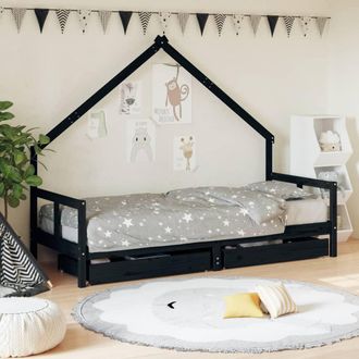 vidaXL Estructura De Cama Ni&ntilde;os Con Cajones Madera Pino Negro 80x200cm Vidaxl