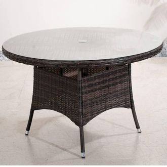 Direct Wicker Outdoor 4-Person Rattan Round Dining Table, Aluminum Frame in Brown | Size: 2 Pack