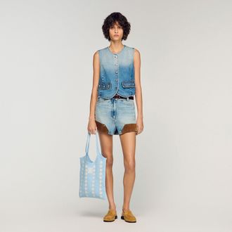 Sandro Cropped studded denim jacket