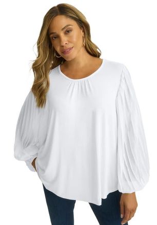 Jessica London Stretch Pleated Sleeve Top in White at Nordstrom, Size Small